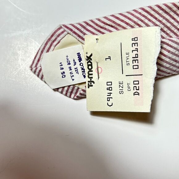Vintage NWT Boston Traders Red White Pinstripe Seersucker Cotton Tie - Picture 4 of 7